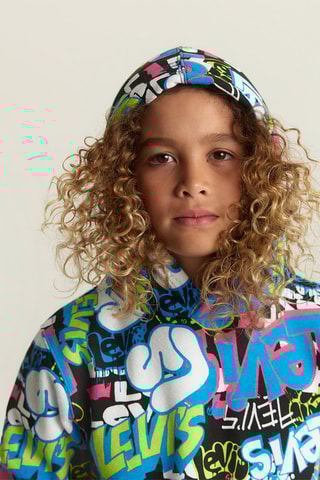 Sweat à capuche - Noir, bleu, vert et rose