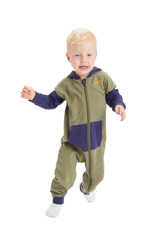 Combinaison à capuche en coton biologique - Bleu, vert et orange