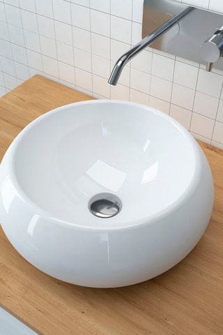 Lavabo redondo de cerámica de encimera - Blanco - 40 x 15 cm