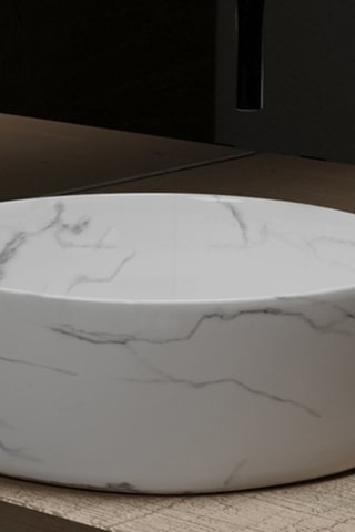 Lavabo redondo de cerámica de encimera - Blanco mate - 47 x 23 cm