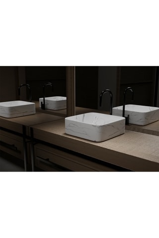 Lavabo cuadrado de cerámica de encimera - Blanco mate - 49 x 25 x 49 cm