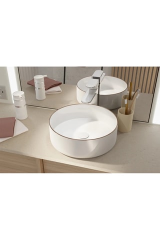 Lavabo redondo de cerámica de encimera - 35,5 cm - Blanco y rosa dorado