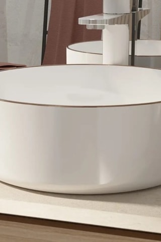 Lavabo redondo de cerámica de encimera - 35,5 cm - Blanco y rosa dorado