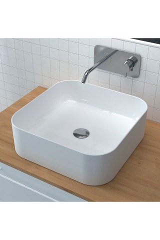 Lavabo cuadrado de encimera - Blanco - 40 x 40 x 13,5 cm