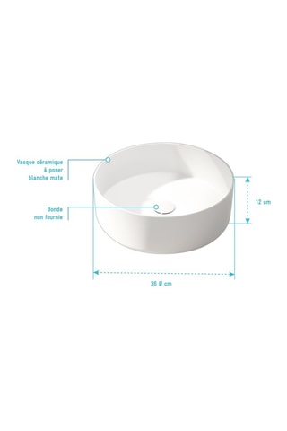 Lavabo redondo de cerámica de encimera - 36 cm - Blanco mate