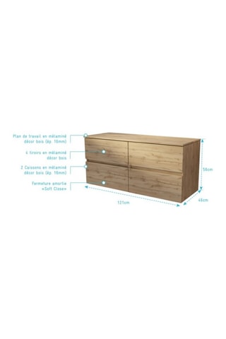 Mueble de cuarto de baño de 4 cajones Timber - 121 x 56 x 46 cm