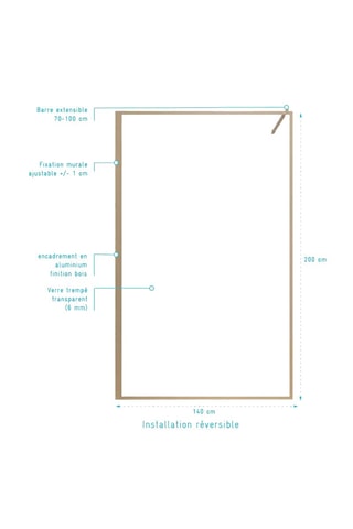 Mampara de ducha Wooden - Dorado - 240 x 140 cm