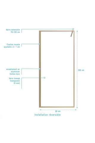 Mampara de ducha Wooden - Dorado - 200 x 90 cm