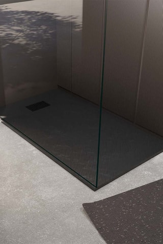 Plato de ducha y rejilla lineal Stone - Negro y blanco - 140 x 90 cm