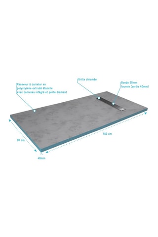 Plato de ducha de baldosas - Gris - 90 x 160 cm