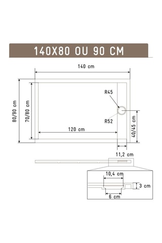 Plato de ducha de suelo - Blanco - 90 x 140 x 3 cm
