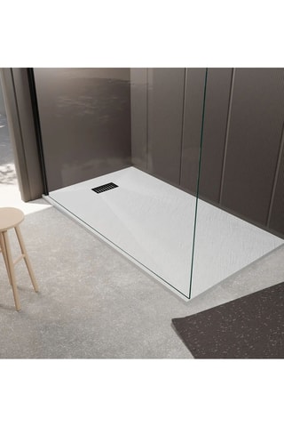 Plato de ducha con rejilla lineal - Blanco y negro - 90 x 160 x 2,6 cm