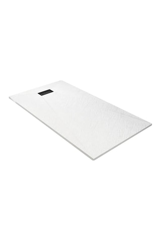 Plato de ducha con rejilla lineal - Blanco y negro - 90 x 160 x 2,6 cm
