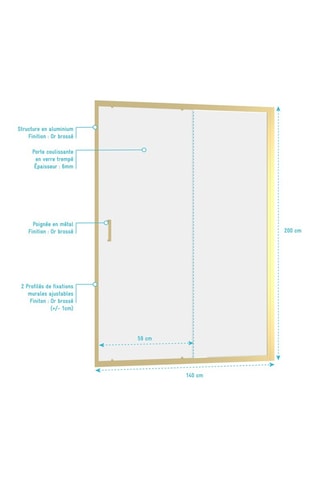 Puerta de ducha corredera - Dorado