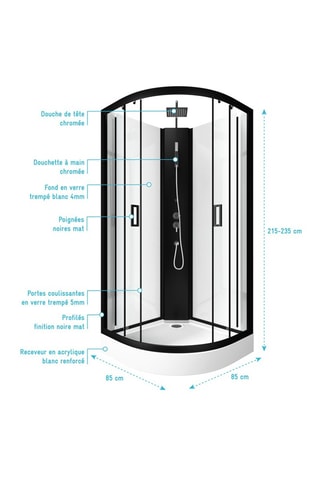 Cabina de ducha cuarto de círculo - Negro