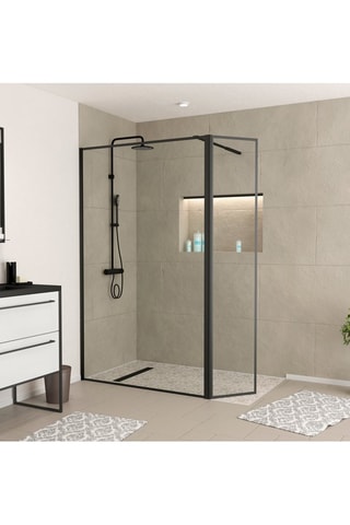 Mampara de ducha y panel giratorio - 
Transparente y negro