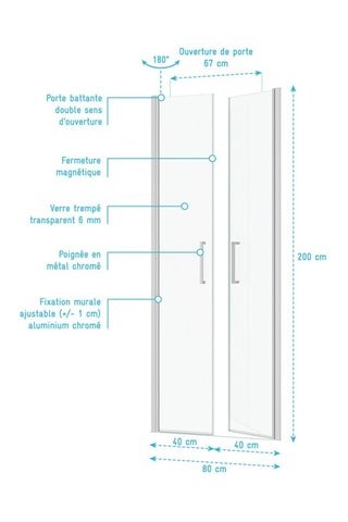 Mampara de puerta de ducha giratoria - Cromado