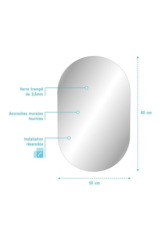Espejo de vidrio templado - 50 x 80 cm - Transparente