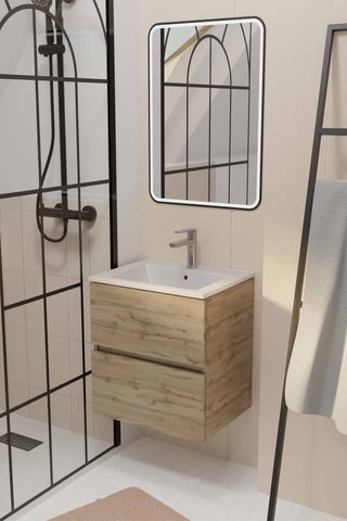 Conjunto de cuarto de baño con LED y lavabo de cerámica Timber - 2 piezas