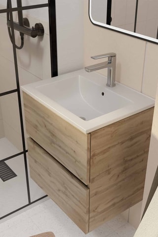 Conjunto de cuarto de baño con LED y lavabo de cerámica Timber - 2 piezas