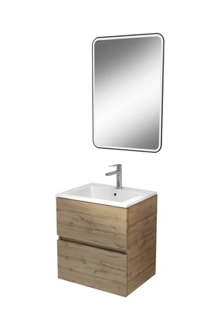 Conjunto de cuarto de baño con LED y lavabo de cerámica Timber - 2 piezas