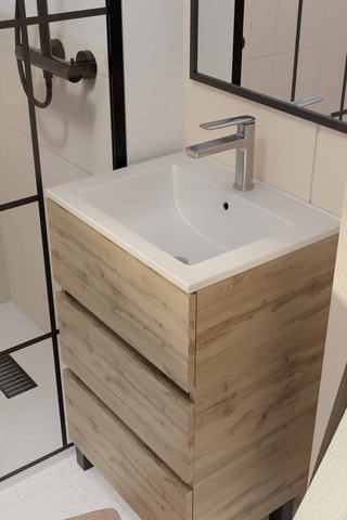 Mueble de cuarto de baño de 3 cajones con lavabo de cerámica Timber - 50 x 40 x 81 cm
