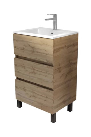 Mueble de cuarto de baño de 3 cajones con lavabo de cerámica Timber - 50 x 40 x 81 cm