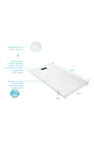 Plato de ducha de resina SMC - 160 x 90 x 2,6 cm
