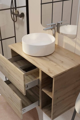 Mueble de cuarto de baño de 2 cajones con lavabo de cerámica Timber - 81 x 46 x 54 cm