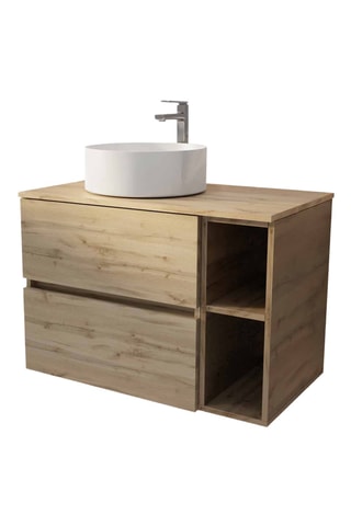 Mueble de cuarto de baño de 2 cajones con lavabo de cerámica Timber - 81 x 46 x 54 cm