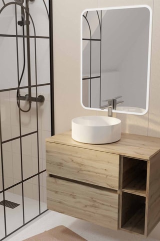Conjunto de cuarto de baño con LED y lavabo de cerámica Timber - 2 piezas