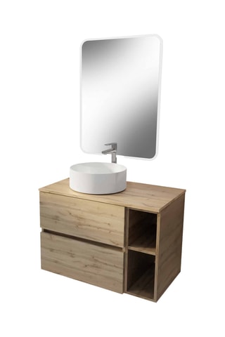 Conjunto de cuarto de baño con LED y lavabo de cerámica Timber - 2 piezas