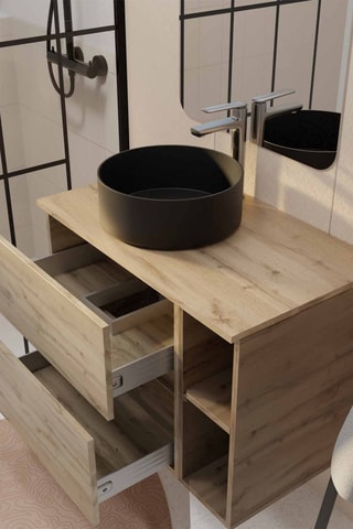Mueble de cuarto de baño de 2 cajones con lavabo de cerámica Timber - 81 x 46 x 54 cm