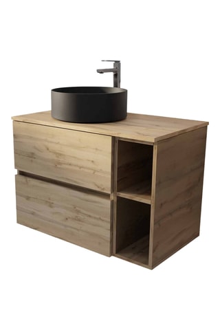Mueble de cuarto de baño de 2 cajones con lavabo de cerámica Timber - 81 x 46 x 54 cm