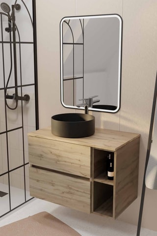Conjunto de cuarto de baño con LED y lavabo de cerámica Timber - 2 piezas
