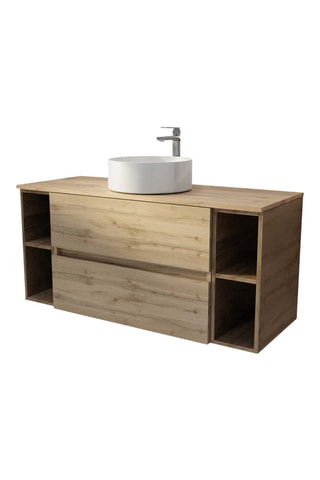 Mueble de cuarto de baño de 2 cajones y lavabo de cerámica Timber - 121 x 46 x 54 cm