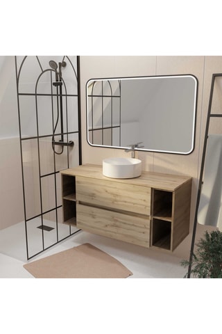Conjunto de cuarto de baño con LED y lavabo de cerámica Timber - 2 piezas
