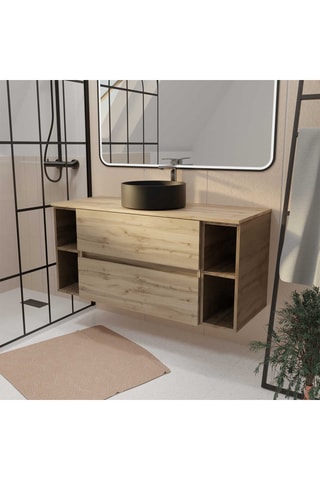 Mueble de cuarto de baño de 2 cajones con lavabo de cerámica Timber - 121 x 46 x 54 cm