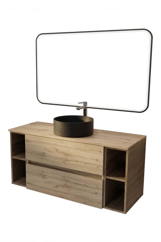 Conjunto de cuarto de baño con LED y lavabo de cerámica Timber - 2 piezas