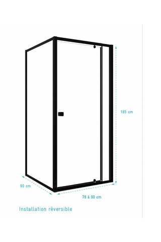 Puerta de ducha corredera y retorno de vidrio Black Slide - 78/90 x 185 / 90 x 185 cm