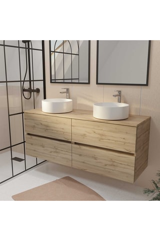 Mueble de cuarto de baño de 4 cajones con lavabos de cerámica Timber - 141 x 46 x 54 cm