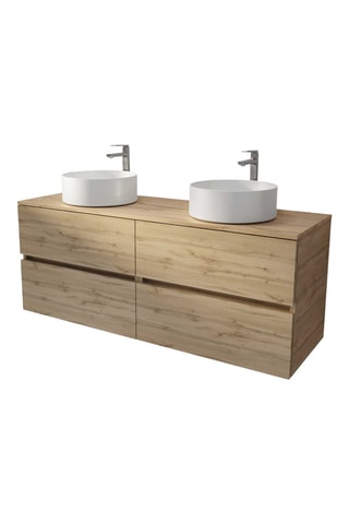 Mueble de cuarto de baño de 4 cajones con lavabos de cerámica Timber - 141 x 46 x 54 cm
