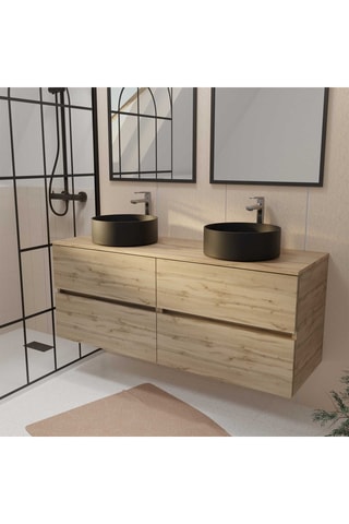 Mueble de cuarto de baño de 4 cajones con lavabos de cerámica Timber - 141 x 46 x 54 cm