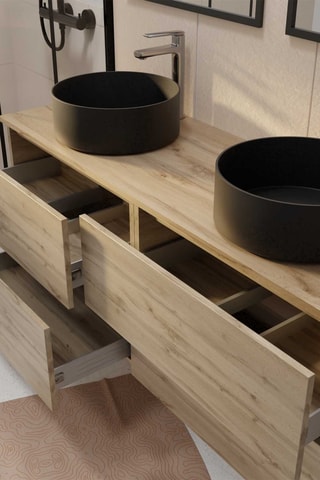 Mueble de cuarto de baño de 4 cajones con lavabos de cerámica Timber - 141 x 46 x 54 cm