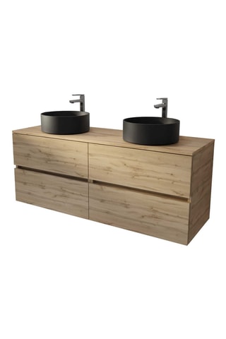 Mueble de cuarto de baño de 4 cajones con lavabos de cerámica Timber - 141 x 46 x 54 cm