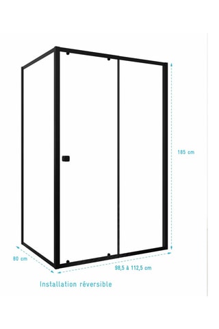 Puerta de ducha corredera y retorno de vidrio Black Slide - 100 x 185 / 80 x 185 cm