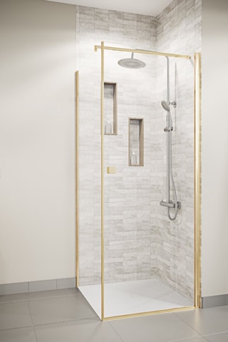 Puerta de ducha y retorno de vidrio Gold Elementary - 90 x 195 / 80 x 195 cm