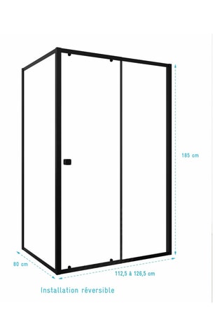 Puerta de ducha corredera y retorno de vidrio Black Slide - 120 x 185 / 80 x 185 cm