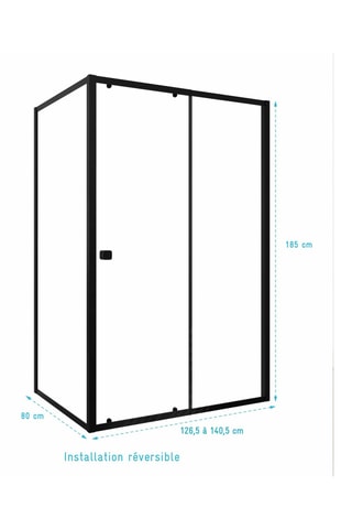 Puerta de ducha corredera y retorno de vidrio Black Slide - 140 x 185 / 80 x 185 cm