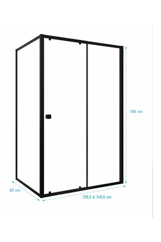 Puerta de ducha corredera y retorno de vidrio Black Slide - 140 x 185 / 90 x 185 cm